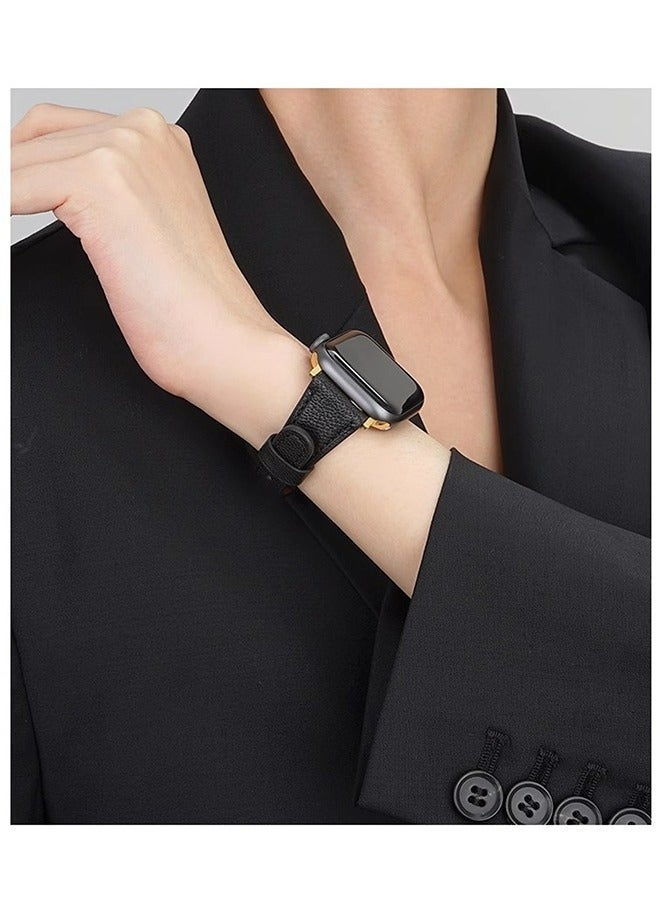 سوار من الجلد الطبيعي عالي الجودة لساعة أبل، متوافق مع مقاسات 42 مم، 44 مم، 45 مم، 46 مم، 49 مم، سوار معصم نسائي رفيع لساعات أبل من السلسلة 11، 10، 9، 8، 7، 6، 5، 4، 3، 2، 1، SE، Ultra3، Ultra2، للاستخدام اليومي، أسود - Image 5